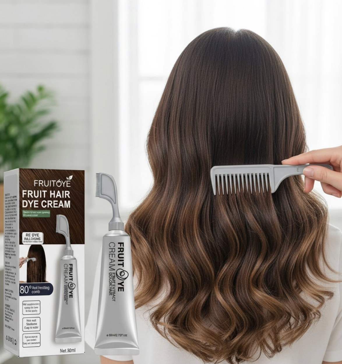 Crema para el cabello con peine para cubrir canas negro