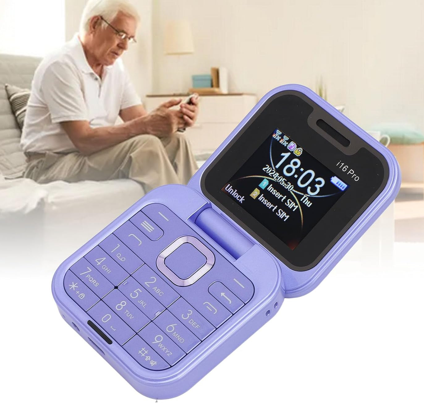 Teléfono plegable con doble pantalla i16 Pro morada