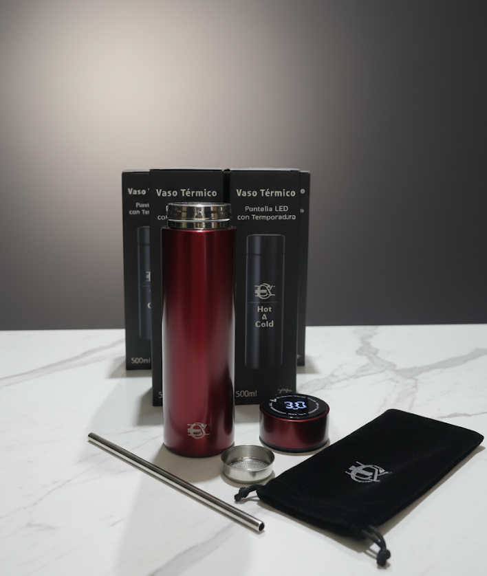 Termo frio y calor con pantalla rojo