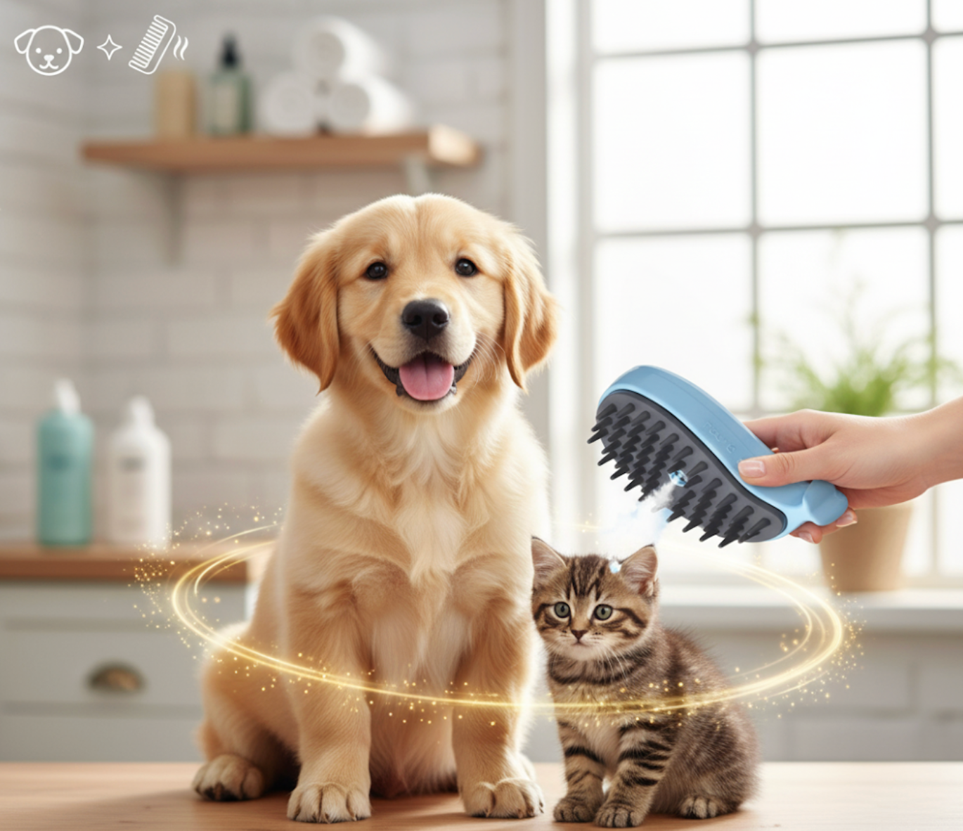 Cepillo vapor para mascota (celeste)