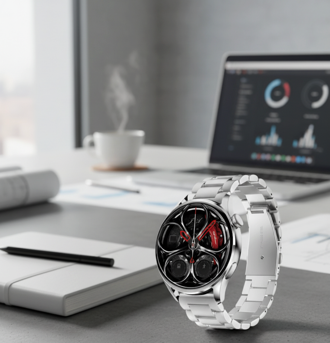 Smartwatch deportivo plata con correa metalica