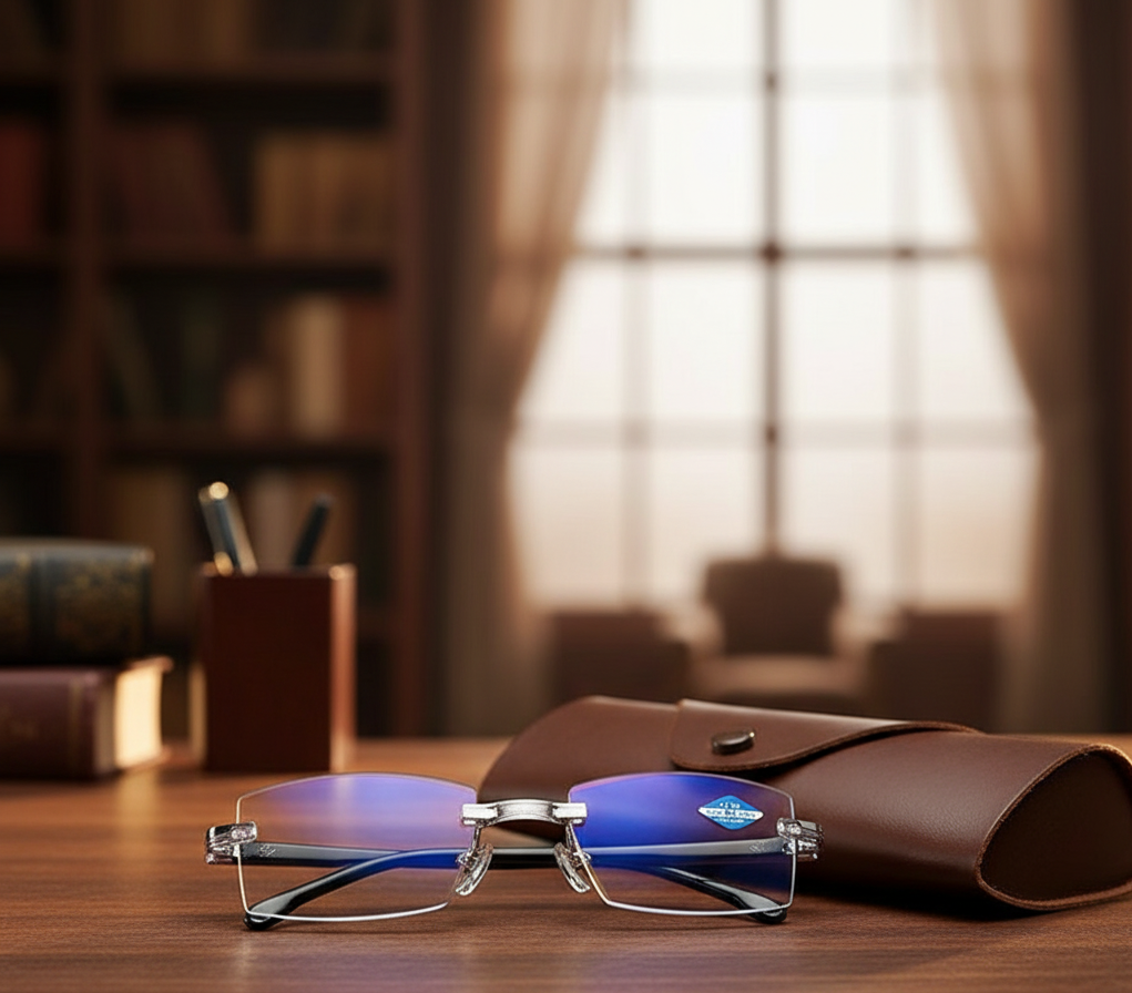 Pack de gafas antirayos azules multifocales +2.0 mas funda de cuero