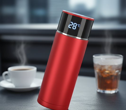 Termo frio y calor con pantalla rojo